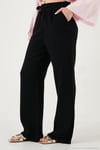 Pamuklu Comfort Fit Yüksek Bel Geniş Paça Kadın Pantolon 668YP5540 SİYAH