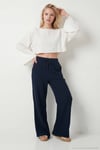 Pamuklu Comfort Fit Yüksek Bel Geniş Paça Kadın Pantolon 668YP5540 LACİVERT