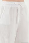 Pamuklu Comfort Fit Yüksek Bel Geniş Paça Kadın Pantolon 668YP5540 BEYAZ