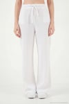 Pamuklu Comfort Fit Yüksek Bel Geniş Paça Kadın Pantolon 668YP5540 BEYAZ