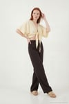 Pamuklu Comfort Fit Yüksek Bel Geniş Paça Kadın Pantolon 668YP5540 KAHVE