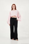 Pamuklu Comfort Fit Yüksek Bel Geniş Paça Kadın Pantolon 668YP5540 SİYAH