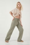 Pamuklu Comfort Fit Yüksek Bel Geniş Paça Kadın Pantolon 668YP5540 AÇIK HAKİ
