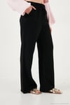 Pamuklu Comfort Fit Yüksek Bel Geniş Paça Kadın Pantolon 668YP5540 SİYAH