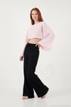 Pamuklu Comfort Fit Yüksek Bel Geniş Paça Kadın Pantolon 668YP5540 SİYAH