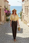 Pamuklu Comfort Fit Yüksek Bel Geniş Paça Kadın Pantolon 668YP5540 KAHVE