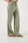 Pamuklu Comfort Fit Yüksek Bel Geniş Paça Kadın Pantolon 668YP5540 AÇIK HAKİ
