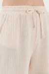 Pamuklu Comfort Fit Yüksek Bel Geniş Paça Kadın Pantolon 668YP5540 TAŞ
