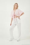 Pamuklu Comfort Fit Yüksek Bel Geniş Paça Kadın Pantolon 668YP5540 BEYAZ