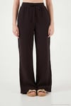 Pamuklu Comfort Fit Yüksek Bel Geniş Paça Kadın Pantolon 668YP5540 KAHVE