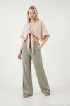 Pamuklu Comfort Fit Yüksek Bel Geniş Paça Kadın Pantolon 668YP5540 AÇIK HAKİ