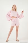 Pamuklu Comfort Fit Yuvarlak Yaka Şortlu Müslin Kadın Takım 5866317 PEMBE