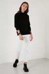 Pamuklu Dik Yaka Basic Örme Kadın Sweat 5863323 SİYAH