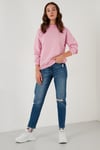 Pamuklu Dik Yaka Basic Örme Kadın Sweat 5863323 PEMBE