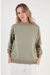 Pamuklu Dik Yaka Basic Örme Kadın Sweat 5863323 Olive