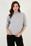 Pamuklu Dik Yaka Basic Örme Kadın Sweat 5863323 GRİ MELANJ