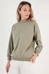 Pamuklu Dik Yaka Basic Örme Kadın Sweat 5863323 Olive