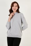 Pamuklu Dik Yaka Basic Örme Kadın Sweat 5863323 GRİ MELANJ