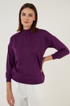 Pamuklu Dik Yaka Basic Örme Kadın Sweat 5863323 MOR