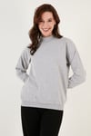 Pamuklu Dik Yaka Basic Örme Kadın Sweat 5863323 GRİ MELANJ