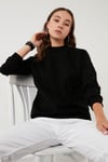 Pamuklu Dik Yaka Basic Örme Kadın Sweat 5863323 SİYAH