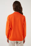 Pamuklu Dik Yaka Basic Örme Kadın Sweat 5863323 ORANJ