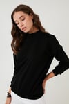 Pamuklu Dik Yaka Basic Örme Kadın Sweat 5863323 SİYAH