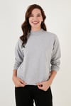 Pamuklu Dik Yaka Basic Örme Kadın Sweat 5863323 GRİ MELANJ