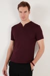 Pamuklu Düğme Detaylı Regular Fit V Yaka 3'lü Paket Erkek T Shirt 5902122S3 Vişne-Taş-Açık Haki