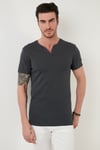 Pamuklu Düğme Detaylı Regular Fit V Yaka 3'lü Paket Erkek T Shirt 5902122S3 Antrasit-Elma Yeşili-Taş