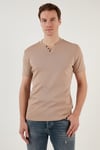 Pamuklu Düğme Detaylı Regular Fit V Yaka 3'lü Paket Erkek T Shirt 5902122S3 Vişne-Taş-Açık Haki