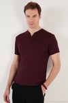 Pamuklu Düğme Detaylı Regular Fit V Yaka 3'lü Paket Erkek T Shirt 5902122S3 Vişne-Taş-Açık Haki
