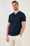 Pamuklu Düğme Detaylı Regular Fit V Yaka 3'lü Paket Erkek T Shirt 5902122S3 İndigo-Açık Mavi-Açık Haki