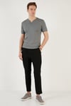 Pamuklu Düğme Detaylı Regular Fit V Yaka 3'lü Paket Erkek T Shirt 5902122S3 Vişne-Taş-Açık Haki