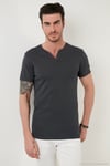 Pamuklu Düğme Detaylı Regular Fit V Yaka 3'lü Paket Erkek T Shirt 5902122S3 Antrasit-Elma Yeşili-Taş