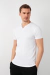 Pamuklu Düğme Detaylı Regular Fit V Yaka 3'lü Paket Erkek T Shirt 5902122S3 Beyaz-Vişne-Açık Haki