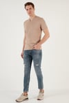 Pamuklu Düğme Detaylı Regular Fit V Yaka 3'lü Paket Erkek T Shirt 5902122S3 Açık Mavi-Gri Melanj-Taş