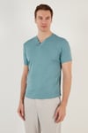 Pamuklu Düğme Detaylı Regular Fit V Yaka 3'lü Paket Erkek T Shirt 5902122S3 İndigo-Açık Mavi-Elma Yeşili