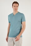 Pamuklu Düğme Detaylı Regular Fit V Yaka 3'lü Paket Erkek T Shirt 5902122S3 Açık Mavi-Gri Melanj-Taş