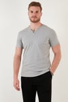 Pamuklu Düğme Detaylı Regular Fit V Yaka 3'lü Paket Erkek T Shirt 5902122S3 Açık Mavi-Gri Melanj-Taş