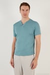 Pamuklu Düğme Detaylı Regular Fit V Yaka 3'lü Paket Erkek T Shirt 5902122S3 İndigo-Açık Mavi-Açık Haki