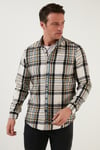 Pamuklu Ekoseli Slim Fit Kışlık Erkek Gömlek CF23W114662 EKRU-SİYAH