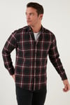 Pamuklu Ekoseli Slim Fit Kışlık Erkek Gömlek CF23W114662 BORDO