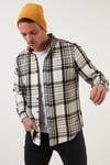 Pamuklu Ekoseli Slim Fit Kışlık Erkek Gömlek CF23W114662 EKRU-SİYAH