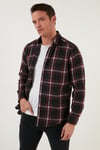 Pamuklu Ekoseli Slim Fit Kışlık Erkek Gömlek CF23W114662 BORDO