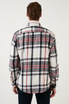 Pamuklu Ekoseli Slim Fit Kışlık Erkek Gömlek CF23W114662 EKRU-LACİVERT