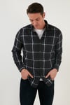 Pamuklu Ekoseli Slim Fit Kışlık Erkek Gömlek CF23W114662 LACİVERT