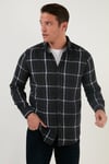 Pamuklu Ekoseli Slim Fit Kışlık Erkek Gömlek CF23W114662 LACİVERT