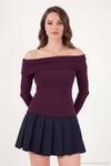 Pamuklu Fitted Fit Madonna Yaka Kadın Bluz 5866862 MÜRDÜM