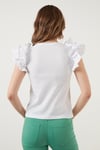 Pamuklu Kolları Fırfırlı Slim Fit Bisiklet Yaka Kadın T Shirt 5864500 BEYAZ